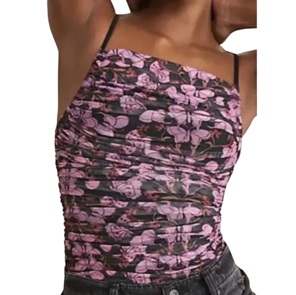 Free People Tops - Free People shirred butterfly print bodysuit top xs